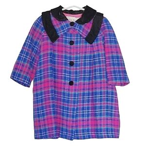 🟢 Pop Star Girls Wool Blend Coat Blue Pink Size 1-2 Vintage